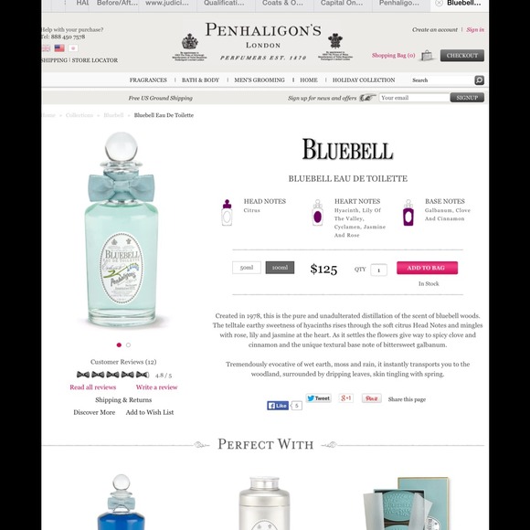 Penhaligons bluebell perfume NWOT