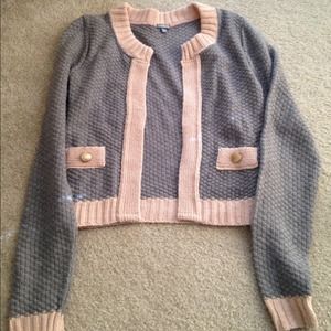 Light grey/ pink with gold buttons sweater