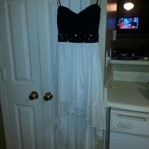 Black and white strapless dress