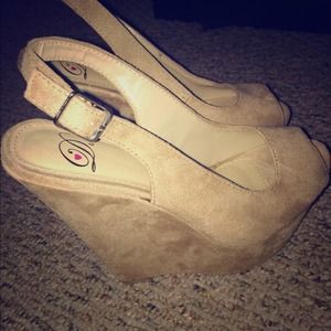 Tan suede wedges, size 6