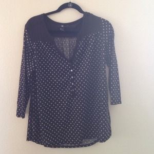 Black with cream polka dots H&M 3/4 sleeve shirt