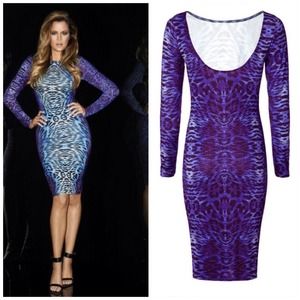 Multi leopard bodycon bandage midi dress