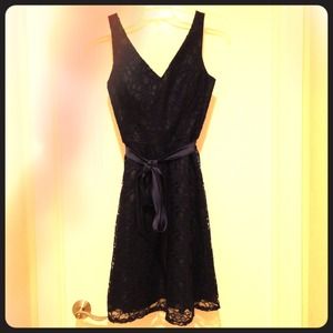 Sleeveless Belted Lace A-Line Dress