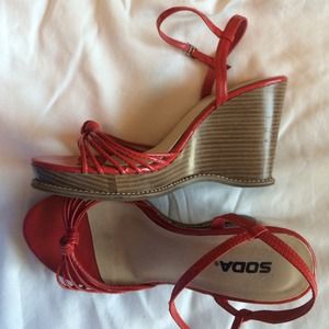 Red strappy wedges