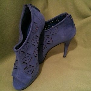 Never worn Blue Suede Peep Toe Booties