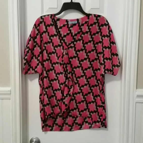 Pink and Navy Printed Short Sleeve Tunic