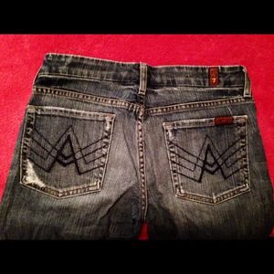 7 for all mankind distressed boot cut jeans