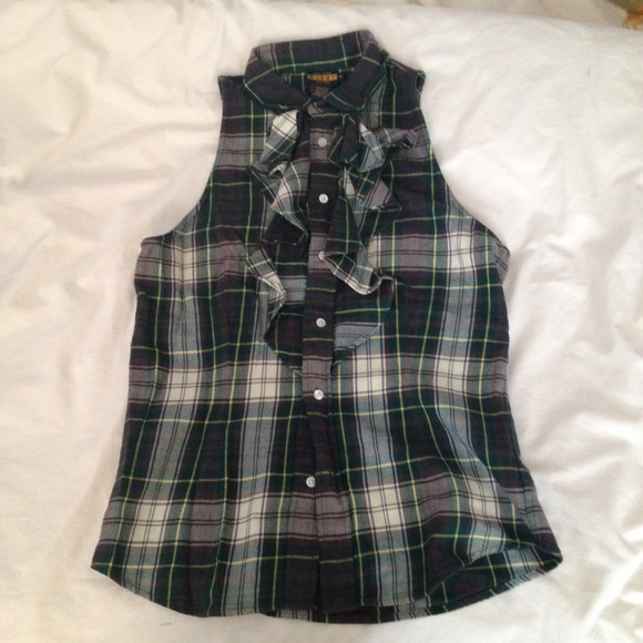 Rugby Ralph Lauren Plaid Ruffled Button Down sz 6