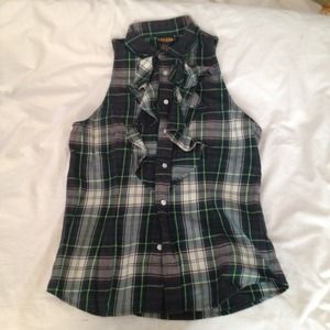 Rugby Ralph Lauren Plaid Ruffled Button Down sz 6