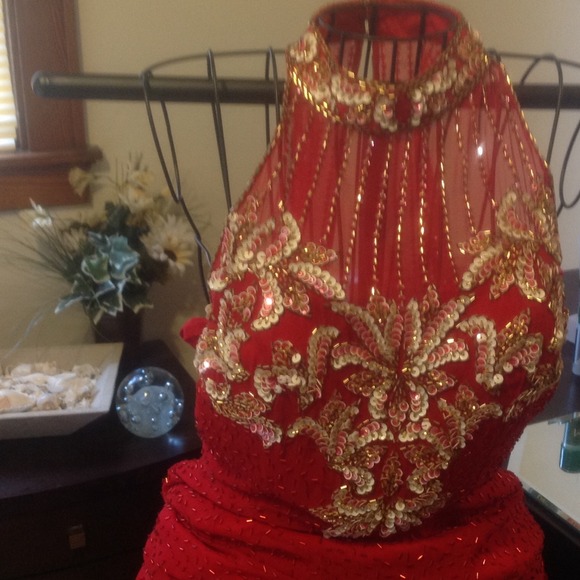 "Worn once" Red and white sequin formal gown