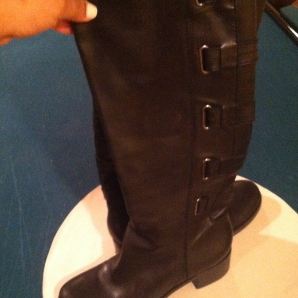 Black leather upper boots