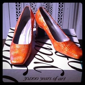 Blame the Bellini heels! Orange leather heels