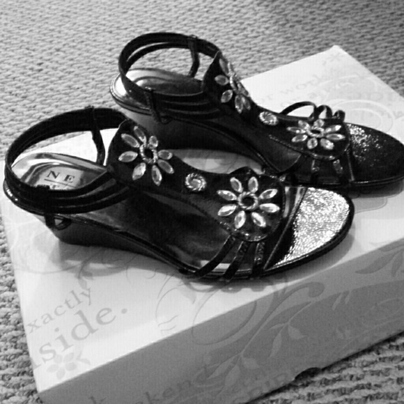 Black Low Wedge Sandals