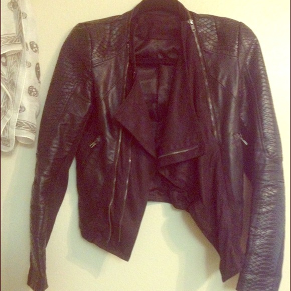 Leather Waterfall Moto Jacket w/ Python Detail