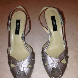 DKNY silver retro heels