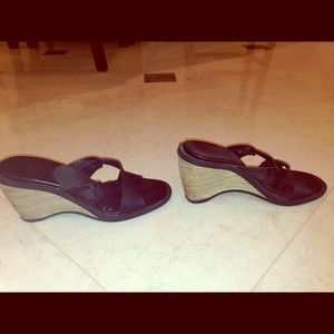 Hogan black and cork wedges