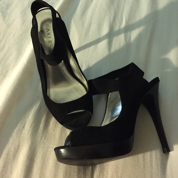 Black suede bakers heels