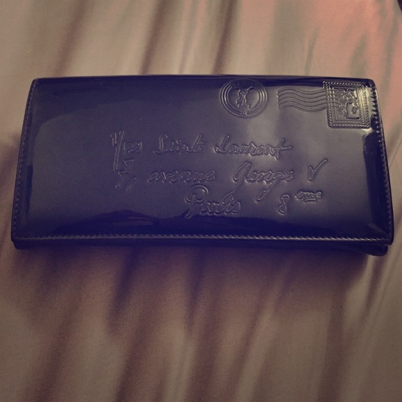 Used Yves Saint Laurent Navy Patent Leather Wallet