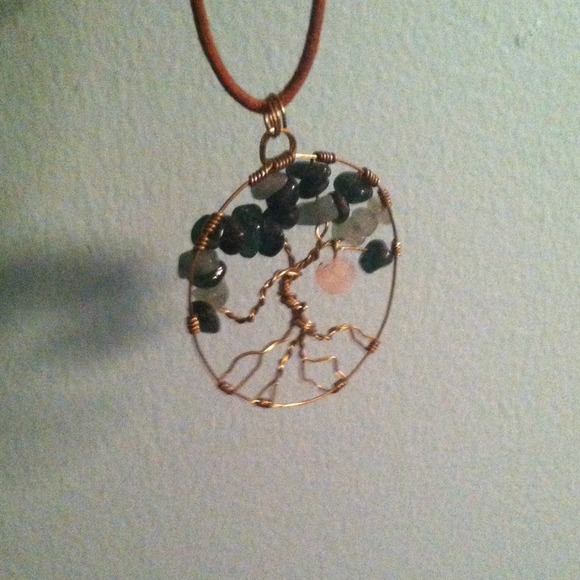 WIRE WRAPPED TREE OF LIFE NECKLACE(GENUINE STONES) - Picture 2 of 3