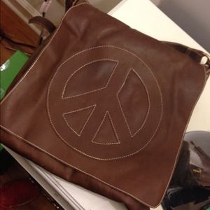 real leather peace sign messenger bag