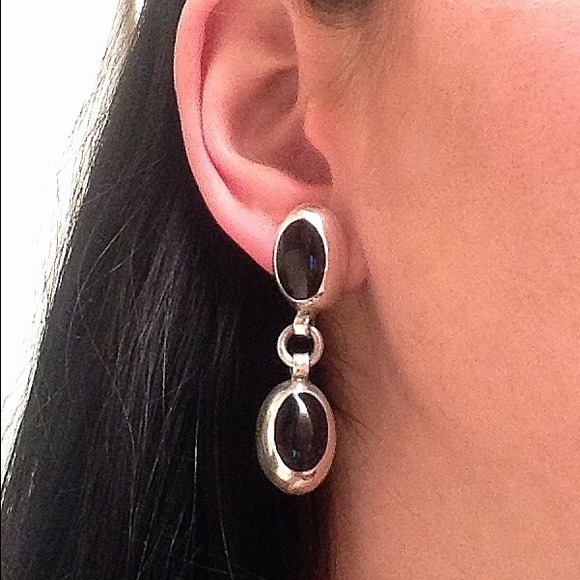Vintage Jewelry - Vintage Taxco Onyx Sterling Silver Dangle Earrings