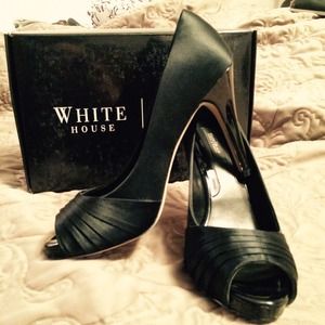 NWT Black satin WHBM peep toe pumps