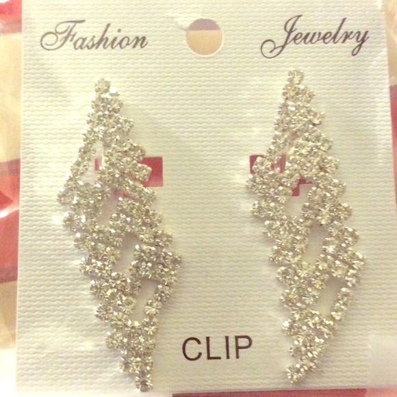 Silver rhinestone clip on earrings