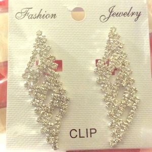 Silver rhinestone clip on earrings