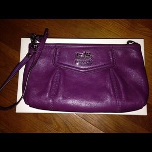 Large plum wristlet bag