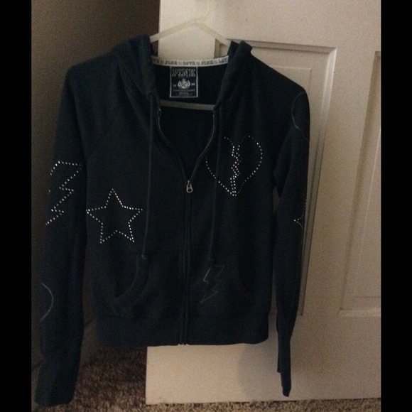 Vs pink bling zip jacket. Black