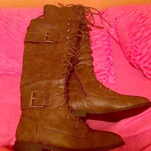 New brown lace up tall boots