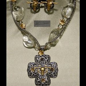 Gold & SS Plated Country Glam Crystal Necklace Set