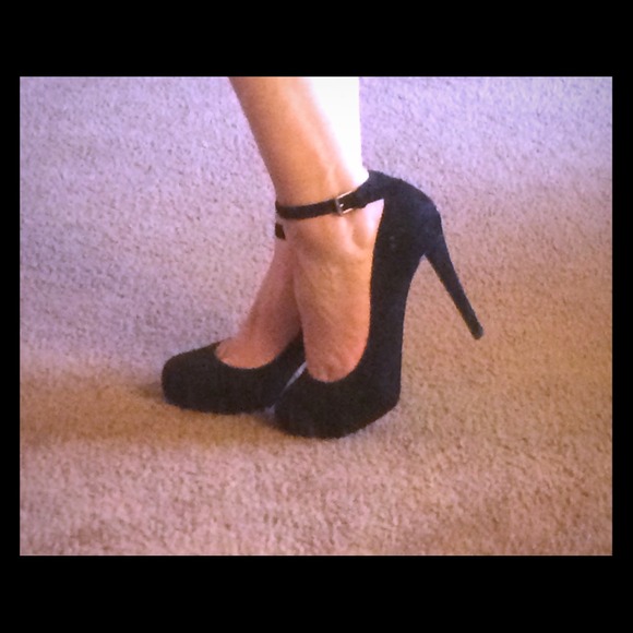 Cute black, suede, ankle strap Guess platforms.