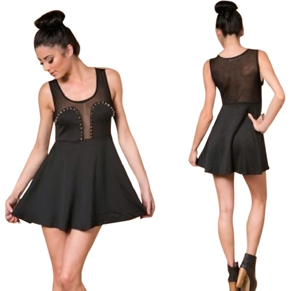 Black Studded Skater Dress