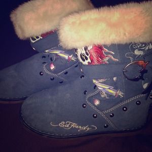 Ed Hardy faux fur lined boots