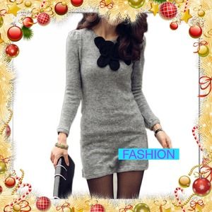 Sweater Dress Long Sleeve Slim Flower Crew Neck🌹