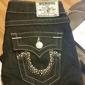 True Religion Dark Blue Jeans w/ Gild Rhinestones
