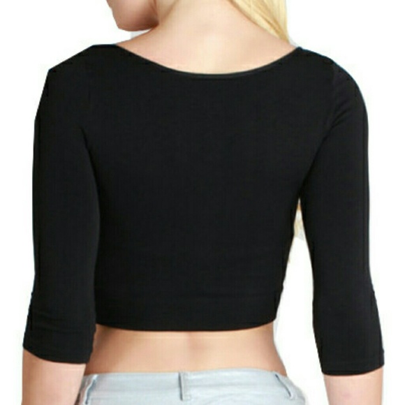 Black Half Sleeve Crop Top - Picture 4 of 4