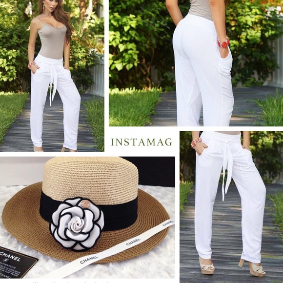 Casual white Tie waisted pants