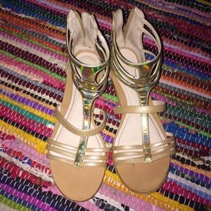 gold holographic sandals