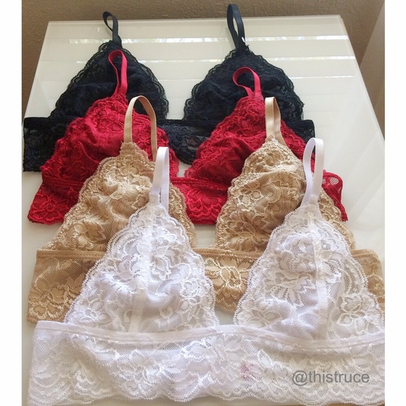 White V Triangle Scallop Crop Lace Band Bralette - Picture 2 of 4