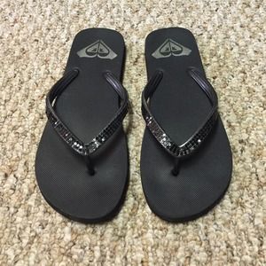 Black Sparkle Roxy Flip Flops
