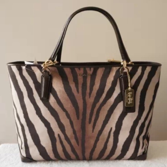 Coach Madison zebra fabric print leather detail