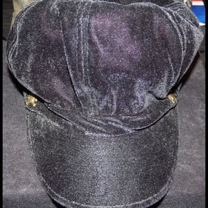 Black Velvet NewsBoy Hat w/Skull Grommets.