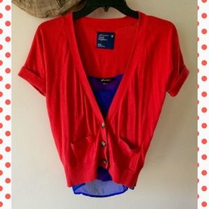 A.E - RED CUFF SLEEVE CARDIGAN