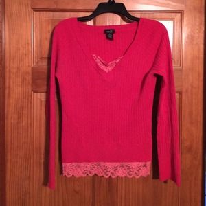Red sweater with lace at bust and bottom