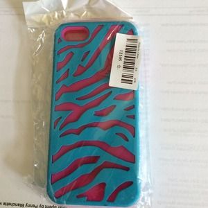 iPhone case 5s zebra pink and turquoise/