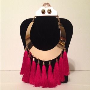 Red Tassel Statement Necklace