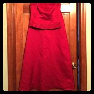 Red three piece prom dress