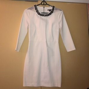 White Bodycon Dress w Black Collar Beading